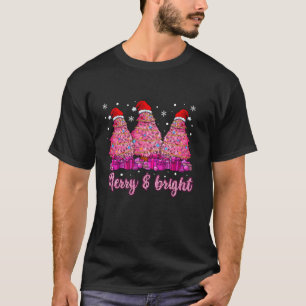 Merry And Bright Christmas Girls Xmas Pink Tree Li T-Shirt