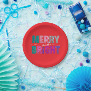 Merry and Bright Christmas Glitter Shirt Paper Plate