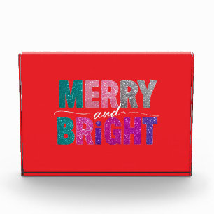 Merry and Bright Christmas Glitter Shirt Photo Block