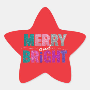 Merry and Bright Christmas Glitter Shirt Star Sticker
