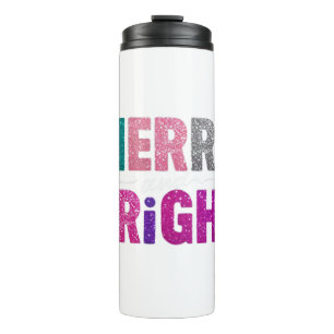 Merry and Bright Christmas Glitter Shirt Thermal Tumbler