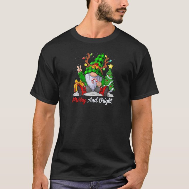 Merry and bright christmas gnome family pyjamas ma T-Shirt (Front)