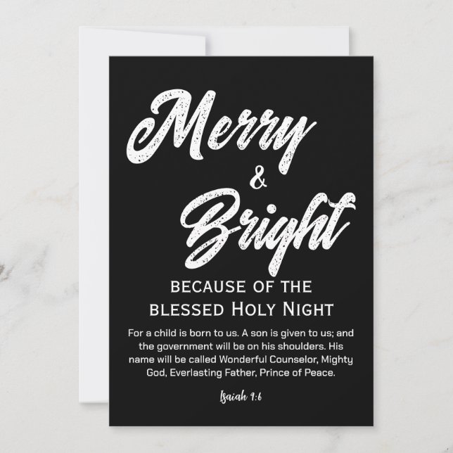 Merry and Bright Christmas Gold Beige Script Black Holiday Card (Front)