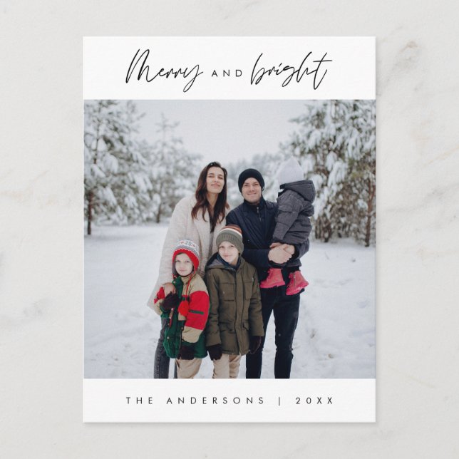 Merry and Bright, Christmas Greeting, Family Photo Postcard (Front)