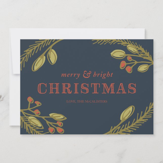 Merry and Bright Christmas Greeting Holiday Card (Front)