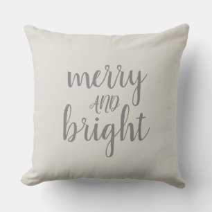Merry and Bright Christmas Grey Script Cushion