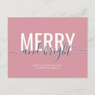 Merry and bright Christmas holiday dusty pink Postcard