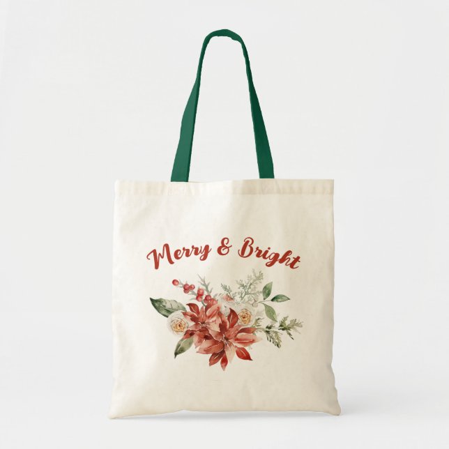 Merry and Bright Christmas Holiday Eco Shopping Tote Bag (Front)