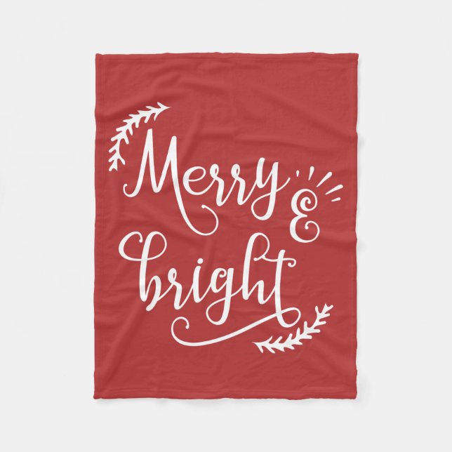 merry and bright Christmas Holiday Fleece Blanket (Front)