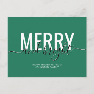 Merry and bright Christmas holiday green Postcard