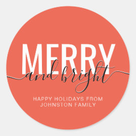 Merry and bright Christmas holiday orange Classic Round Sticker
