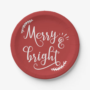 merry and bright Christmas Holiday Paper Plate