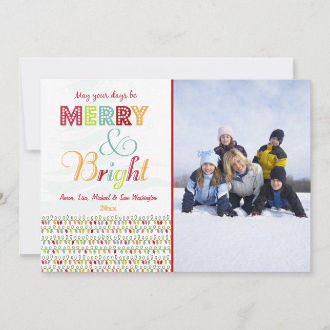 Merry and Bright Christmas holiday photo card (Front)