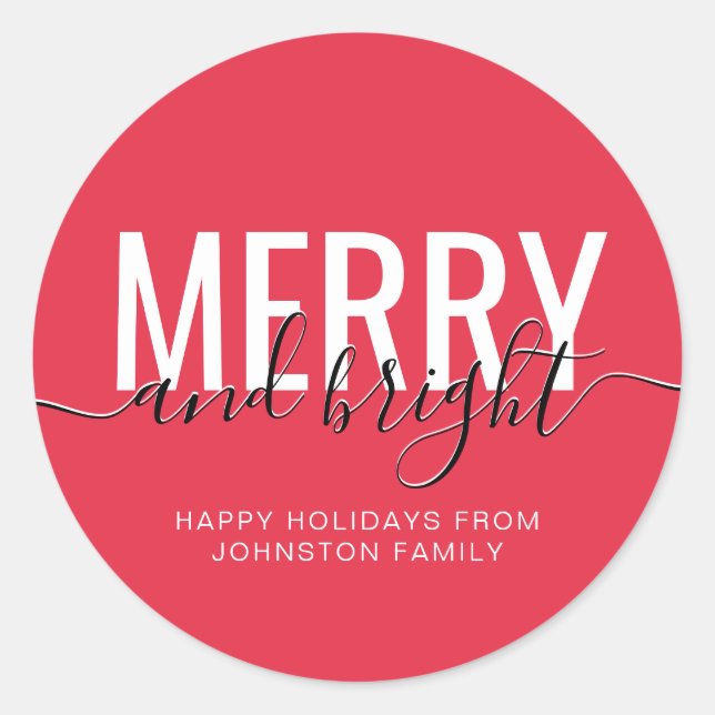 Merry and bright Christmas holiday red Classic Round Sticker (Front)