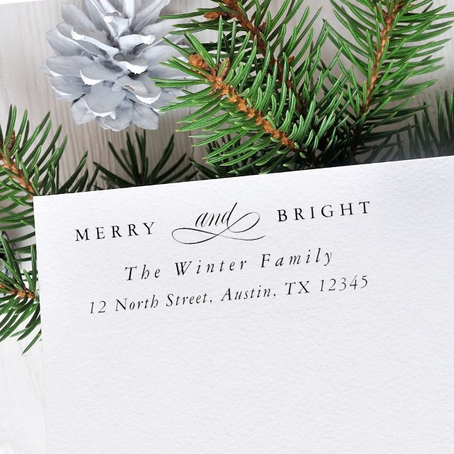 Merry and Bright Christmas Holiday Return Address Rubber Stamp (Creator Uploaded)
