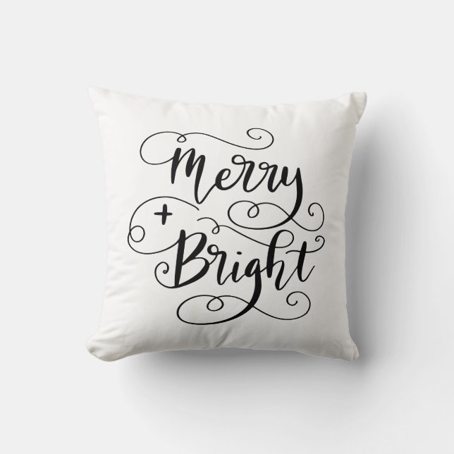 Merry And Bright Christmas Holiday Script Cushion (Front)