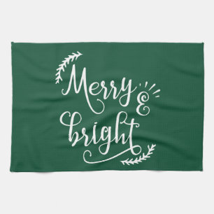 merry and bright Christmas Holiday Tea Towel