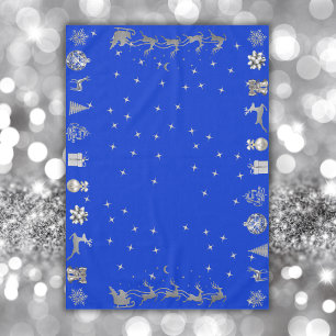 Merry and Bright Christmas in Silver and Blue Tablecloth