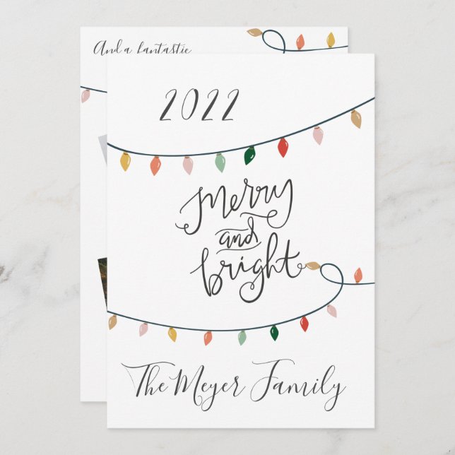 Merry And Bright Christmas Lights 4 Photo Holiday Card (Front/Back)