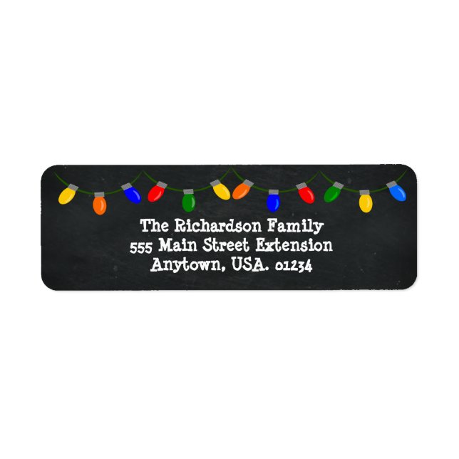Merry and Bright Christmas Lights Chalkboard Return Address Label (Front)