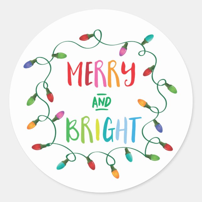Merry and Bright Christmas Lights Classic Round Sticker (Front)