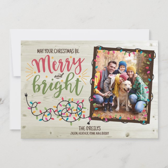 Merry and Bright Christmas Lights Photo Card (Front)
