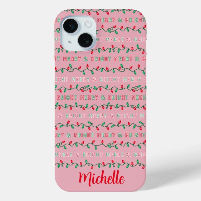 Merry and Bright Christmas Lights Pink Case-Mate iPhone Case (Back)