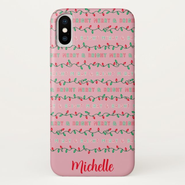 Merry and Bright Christmas Lights Pink Case-Mate iPhone Case (Back)