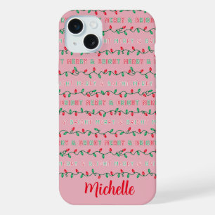 Merry and Bright Christmas Lights Pink iPhone 15 Plus Case