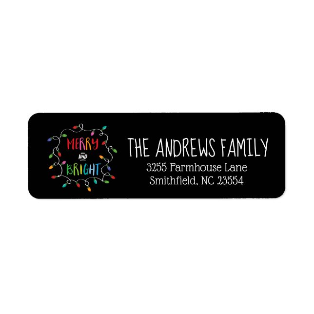 Merry and Bright Christmas Lights Return Address Label (Front)