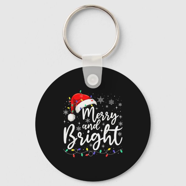 Merry And Bright Christmas Lights Santa Men Women  Key Ring (Front)