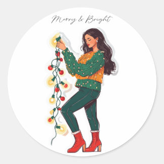 Merry and Bright Christmas Lights Sticker