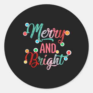 Merry And Bright Christmas Lights Xmas Family  Classic Round Sticker