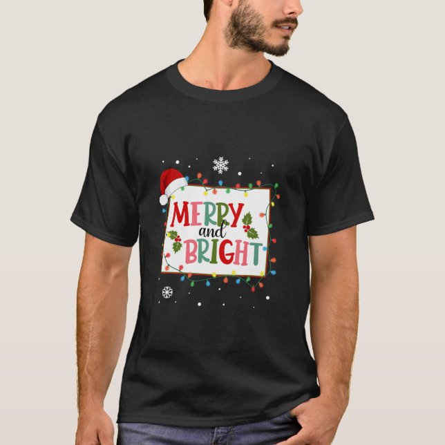 Merry And Bright Christmas Lights Xmas Wyoming Sta T-Shirt (Front)