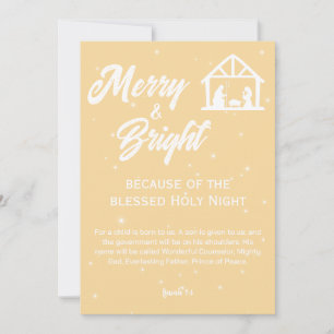 Merry and Bright Christmas Nativity White Script Holiday Card