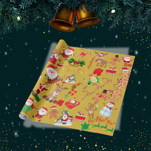 Merry and Bright Christmas on gold background   Wrapping Paper