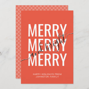Merry and bright Christmas orange chequered holida Holiday Card