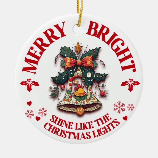 Merry and Bright Christmas Ornament – Bell (Front)