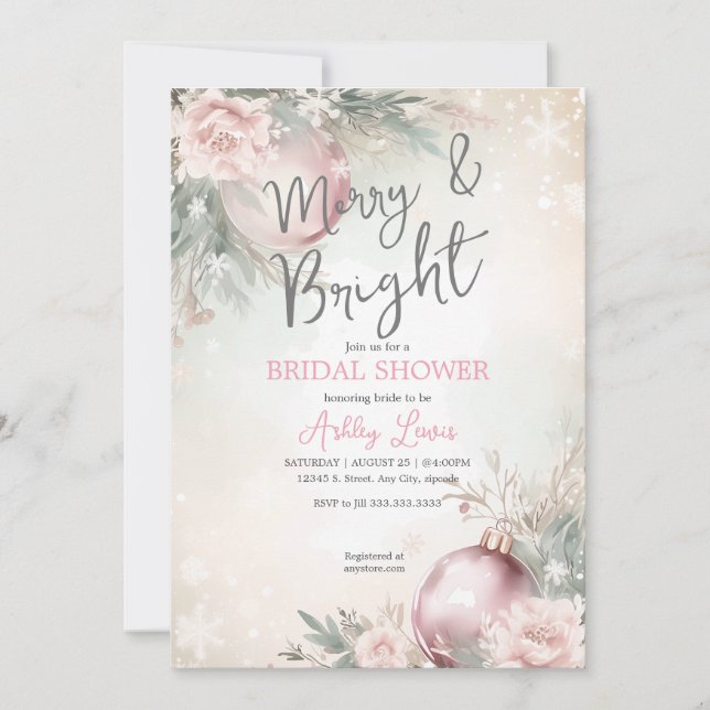 Merry and bright Christmas ornament bridal shower Invitation (Front)