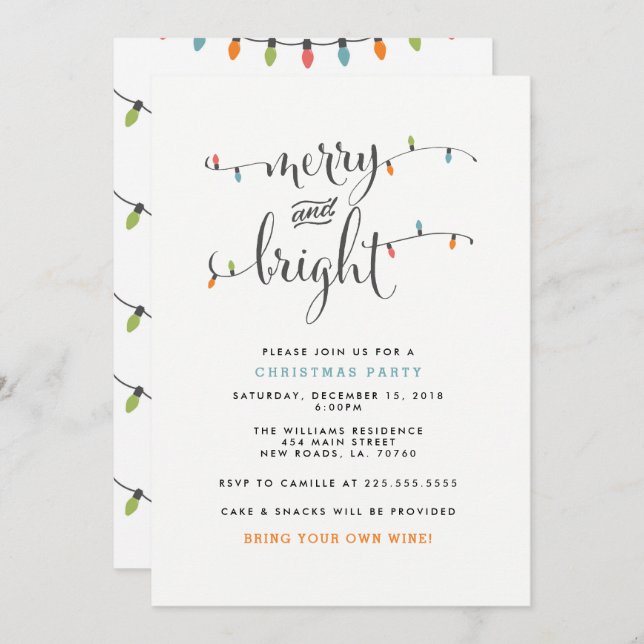 Merry and Bright Christmas Party Invitation (Front/Back)