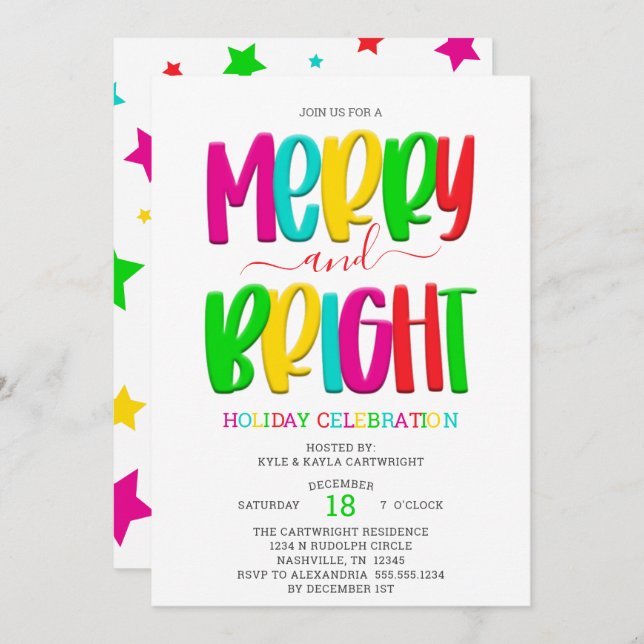 Merry and Bright Christmas Party Invitation (Front/Back)