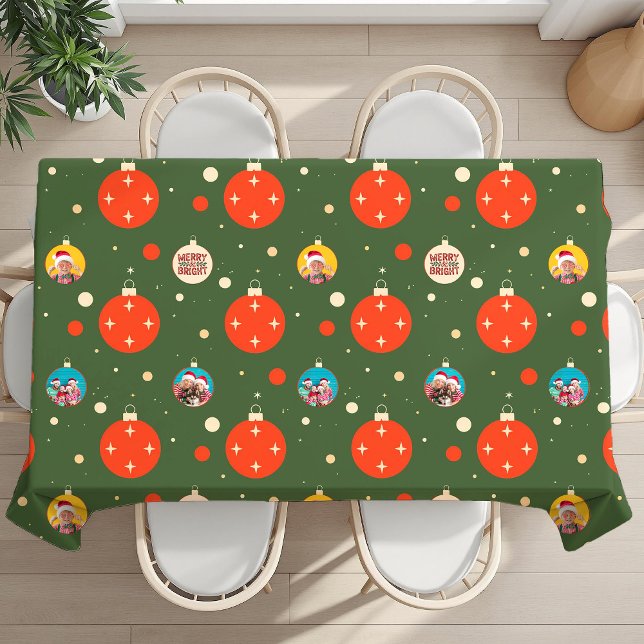 Merry and Bright Christmas Photo Tablecloth (Custom Merry and Bright Christmas Photo Tablecloth)