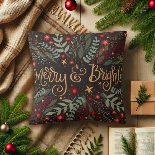 Merry and Bright Christmas Pretty Floral Cushion