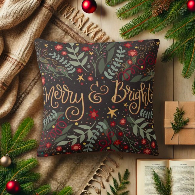Merry and Bright Christmas Pretty Floral Cushion (Creator Uploaded)