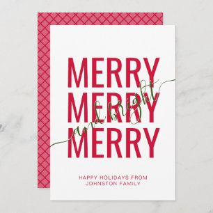 Merry and bright Christmas red chequered Holiday Card
