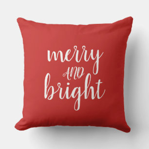 Merry and Bright Christmas Red Cushion