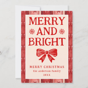Merry and Bright Christmas Red Denim Holiday Card