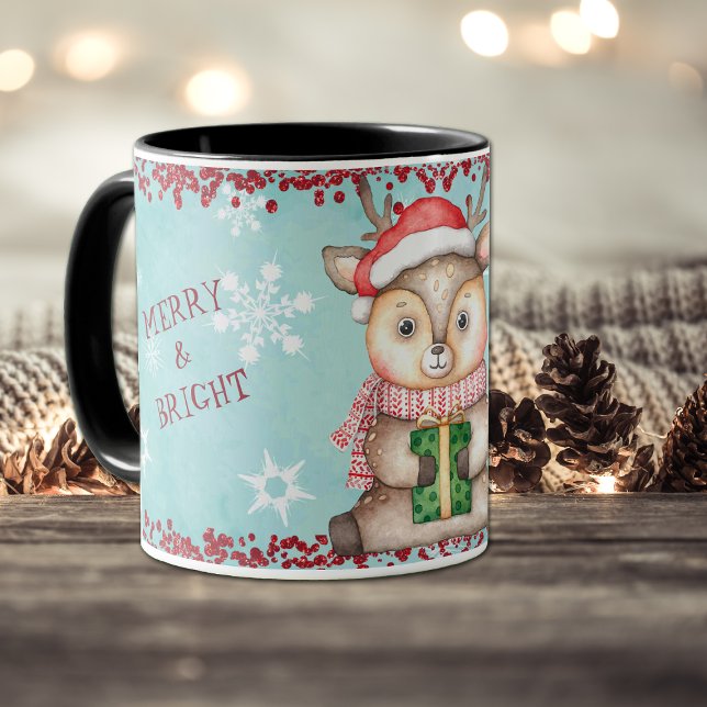 Merry and Bright Christmas Reindeer Kids Mug (Creator Uploaded)