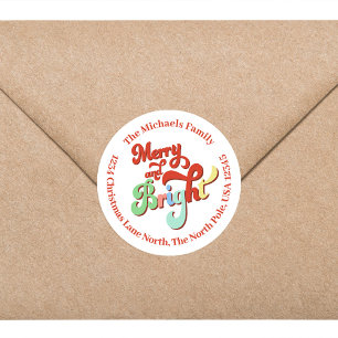 Merry and Bright Christmas Return Address Classic Round Sticker