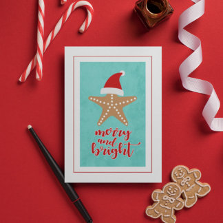 Merry and Bright | Christmas Santa Starfish Holiday Postcard